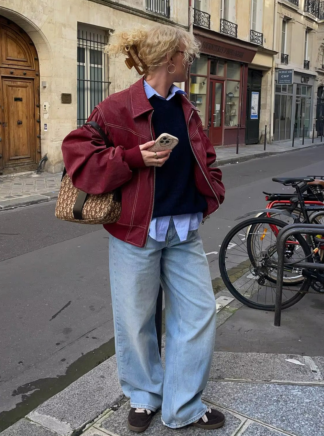 Vixi | Trendy Bomberjakke i Imitert Skinn
